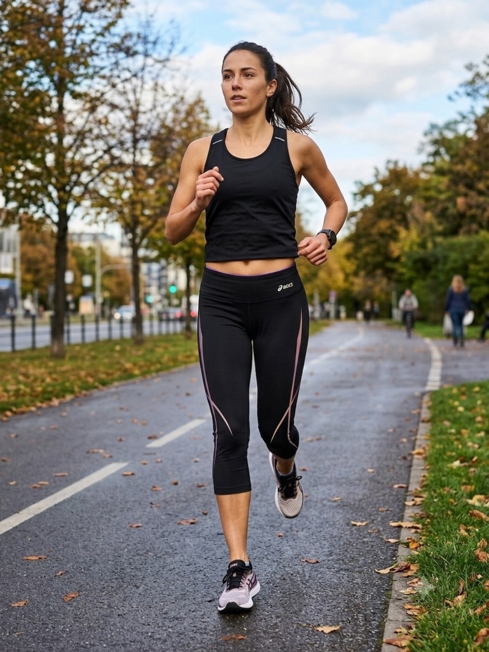 ASICS Women’s Black Athletic Capri Leggings with Pink Accents